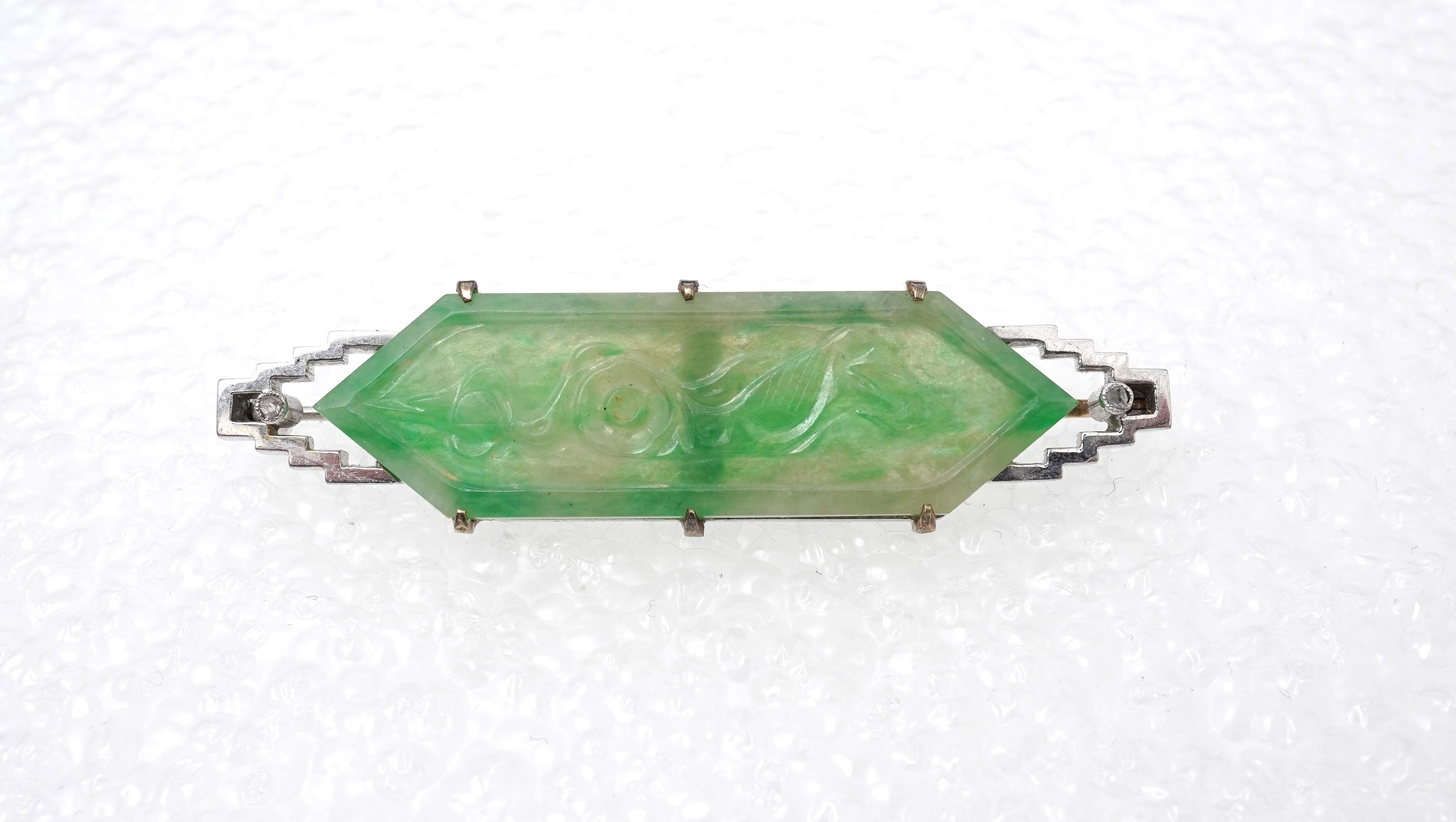 An Art Deco jadeite brooch, 1930s